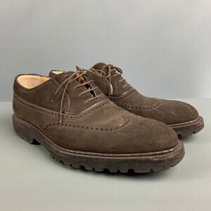 A.TESTONI Size 7.5 Brown Perforated Suede Wingtip Lace Up Shoes